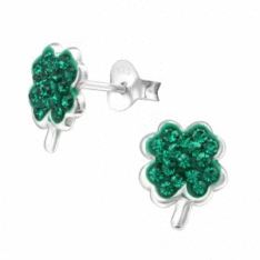 CLOVER - CRYSTAL + 925 STERLING SILVER CRYSTAL EMERALD EAR STUDS