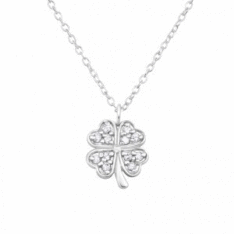 CLOVER - 925 STERLING SILVER JEWELLED NECKLACE